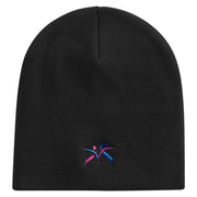 Abstract Design of People Dancing Embroidered 8 inch Acrylic Short beanie - Black OSFM