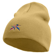 Abstract Design of People Dancing Embroidered 8 inch Acrylic Short beanie - Khaki OSFM