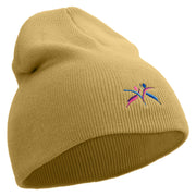 Abstract Design of People Dancing Embroidered 8 inch Acrylic Short beanie - Khaki OSFM