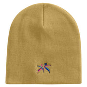 Abstract Design of People Dancing Embroidered 8 inch Acrylic Short beanie - Khaki OSFM