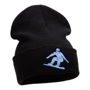 Snowboarding Silhouette Embroidered Long Knitted Beanie