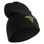 U.S. Army Specialist Corps Symbol Embroidered 8 Inch Solid Knit Short Beanie Made in USA - Black OSFM