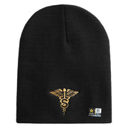 U.S. Army Specialist Corps Symbol Embroidered 8 Inch Solid Knit Short Beanie Made in USA - Black OSFM