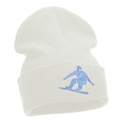 Snowboarding Silhouette Embroidered Long Knitted Beanie