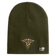 U.S. Army Specialist Corps Symbol Embroidered 8 Inch Solid Knit Short Beanie Made in USA - Olive OSFM