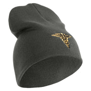 U.S. Army Specialist Corps Symbol Embroidered 8 Inch Solid Knit Short Beanie Made in USA - Charcoal OSFM