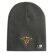 U.S. Army Specialist Corps Symbol Embroidered 8 Inch Solid Knit Short Beanie Made in USA - Charcoal OSFM
