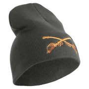 U.S. Army Cavalry Collar Insignia Symbol Embroidered 8 Inch Solid Knit Short Beanie Made in USA - Charcoal OSFM