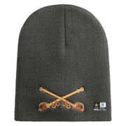 U.S. Army Cavalry Collar Insignia Symbol Embroidered 8 Inch Solid Knit Short Beanie Made in USA - Charcoal OSFM