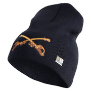 U.S. Army Cavalry Collar Insignia Symbol Embroidered 8 Inch Solid Knit Short Beanie Made in USA - Navy OSFM