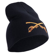 U.S. Army Cavalry Collar Insignia Symbol Embroidered 8 Inch Solid Knit Short Beanie Made in USA - Navy OSFM