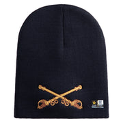 U.S. Army Cavalry Collar Insignia Symbol Embroidered 8 Inch Solid Knit Short Beanie Made in USA - Navy OSFM