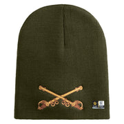 U.S. Army Cavalry Collar Insignia Symbol Embroidered 8 Inch Solid Knit Short Beanie Made in USA - Olive OSFM