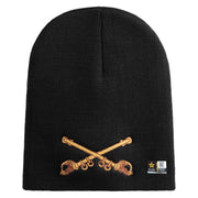 U.S. Army Cavalry Collar Insignia Symbol Embroidered 8 Inch Solid Knit Short Beanie Made in USA - Black OSFM
