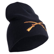 U.S. Army Infantry Symbol Embroidered 8 Inch Solid Knit Short Beanie Made in USA - Navy OSFM