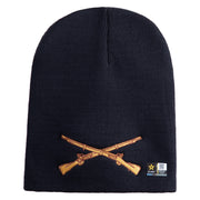 U.S. Army Infantry Symbol Embroidered 8 Inch Solid Knit Short Beanie Made in USA - Navy OSFM