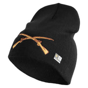 U.S. Army Infantry Symbol Embroidered 8 Inch Solid Knit Short Beanie Made in USA - Black OSFM