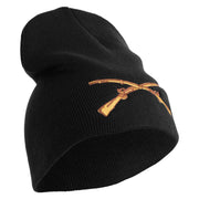 U.S. Army Infantry Symbol Embroidered 8 Inch Solid Knit Short Beanie Made in USA - Black OSFM