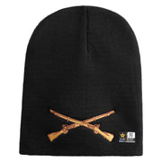 U.S. Army Infantry Symbol Embroidered 8 Inch Solid Knit Short Beanie Made in USA - Black OSFM