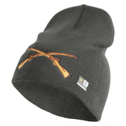 U.S. Army Infantry Symbol Embroidered 8 Inch Solid Knit Short Beanie Made in USA - Charcoal OSFM