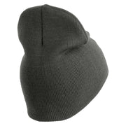 U.S. Army Infantry Symbol Embroidered 8 Inch Solid Knit Short Beanie Made in USA - Charcoal OSFM