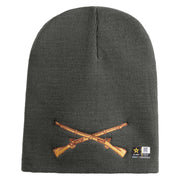 U.S. Army Infantry Symbol Embroidered 8 Inch Solid Knit Short Beanie Made in USA - Charcoal OSFM