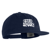 Stay Spooky Embroidered Unconstructed High Profile Cotton Flat Bill Cap - Navy OSFM