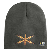 U.S. Army Cyber Corps Symbol Embroidered 8 Inch Solid Knit Short Beanie Made in USA - Charcoal OSFM