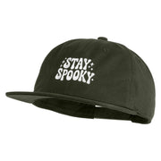 Stay Spooky Embroidered Unconstructed High Profile Cotton Flat Bill Cap - Olive OSFM