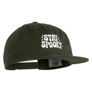 Stay Spooky Embroidered Unconstructed High Profile Cotton Flat Bill Cap - Olive OSFM