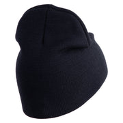 U.S. Army Cyber Corps Symbol Embroidered 8 Inch Solid Knit Short Beanie Made in USA - Navy OSFM