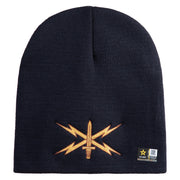 U.S. Army Cyber Corps Symbol Embroidered 8 Inch Solid Knit Short Beanie Made in USA - Navy OSFM