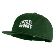 Stay Spooky Embroidered Unconstructed High Profile Cotton Flat Bill Cap - Hunter Green OSFM