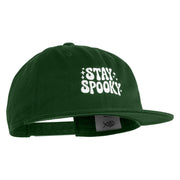 Stay Spooky Embroidered Unconstructed High Profile Cotton Flat Bill Cap - Hunter Green OSFM