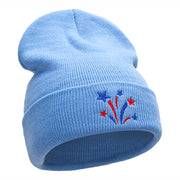 Fireworks Stars Embroidered 12 Inch Long Knitted Beanie