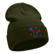 Fireworks Stars Embroidered 12 Inch Long Knitted Beanie