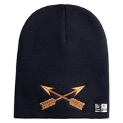 U.S. Army Special Forces Symbol Embroidered 8 Inch Solid Knit Short Beanie Made in USA - Navy OSFM