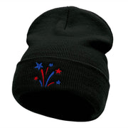 Fireworks Stars Embroidered 12 Inch Long Knitted Beanie