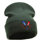 Firework Celebration Embroidered 12 Inch Long Knitted Beanie