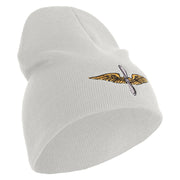 U.S. Army Aviation Symbol Embroidered 8 Inch Solid Knit Short Beanie Made in USA - White OSFM