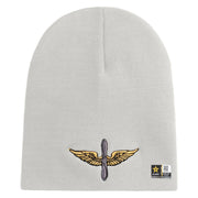 U.S. Army Aviation Symbol Embroidered 8 Inch Solid Knit Short Beanie Made in USA - White OSFM