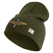 U.S. Army Aviation Symbol Embroidered 8 Inch Solid Knit Short Beanie Made in USA - Olive OSFM