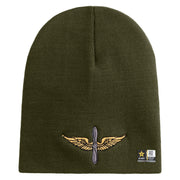U.S. Army Aviation Symbol Embroidered 8 Inch Solid Knit Short Beanie Made in USA - Olive OSFM