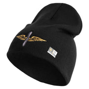 U.S. Army Aviation Symbol Embroidered 8 Inch Solid Knit Short Beanie Made in USA - Black OSFM