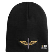 U.S. Army Aviation Symbol Embroidered 8 Inch Solid Knit Short Beanie Made in USA - Black OSFM