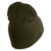 U.S. Army 1st Armored Division  Symbol Embroidered 8 Inch Solid Knit Short Beanie Made in USA - Olive OSFM