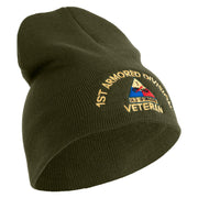 U.S. Army 1st Armored Division  Symbol Embroidered 8 Inch Solid Knit Short Beanie Made in USA - Olive OSFM