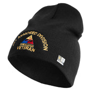 U.S. Army 1st Armored Division  Symbol Embroidered 8 Inch Solid Knit Short Beanie Made in USA - Black OSFM