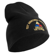 U.S. Army 1st Armored Division  Symbol Embroidered 8 Inch Solid Knit Short Beanie Made in USA - Black OSFM