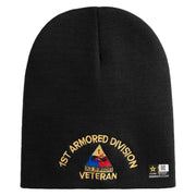U.S. Army 1st Armored Division  Symbol Embroidered 8 Inch Solid Knit Short Beanie Made in USA - Black OSFM
